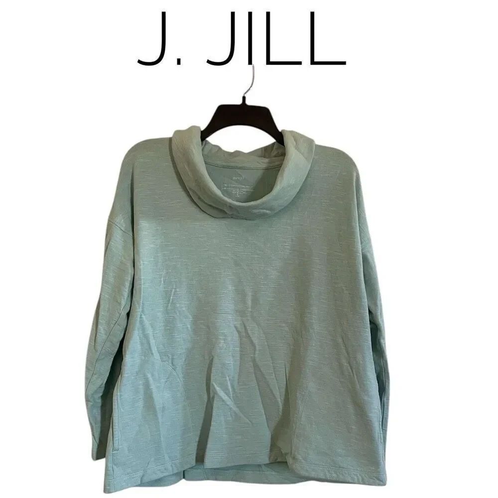 J Jill Medium Petit Majestic Cowl Neck Sweater Teal Blue